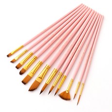 HB브러쉬 프리미엄 수채화 아크릴 다용도 12종 브러쉬 붓 세트, 핑크(PINK), 12개