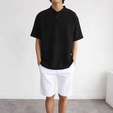 더베이직샵 투버튼 미니멀 세미오버 헨리넥 반팔 티셔츠 4컬러 3사이즈