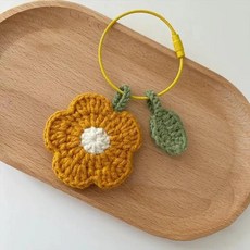 코바늘 뜨개질 재료 키트 수제 직조 작은 빨간 꽃 가방 펜던트 열쇠고리, 1개