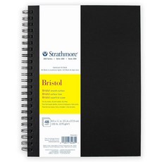 Strathmore 300 시리즈 브리스톨 페이퍼 아트 북 부드러운 질감의 블랙 하드커버 및 사이드 와이어 바인딩 24장 화이트 21.6x27.9cm(8.5x11인치)
