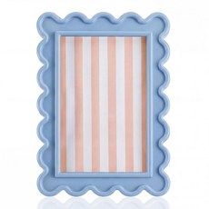 AceOrbit 12.7 x 17.8cm(5 7인치) 그린 멀티레이어 스캘럽 사진 프레임 귀여운 웨이브 엣지 나무 리얼 유리 데스크탑 디스플레이 홈 데코 가족 친구 웨딩 졸업, Flower Wavy, Haze Blue