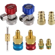 X AUTOHAUX 1 세트 R1234yf 고압저압 측면 퀵 커넥터 어댑터 조절 가능 키트 게이지 호스, X AUTOHAUX 1 세트 R1234yf 고압저압 측