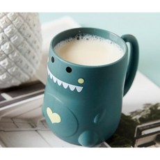 小麥秸稈六件組兒童餐盤 附恐龍造型碗 叉子 筷子 湯匙 餐具兒童餐具組, 1個, 提把牛奶杯 綠色