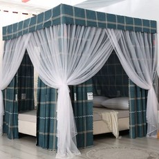 침대 암막 캐노피 공주풍 핑크 가림막 사각 체크 커튼 설치 1.2mx2.0mx1.95m 인, H. 격자 무늬