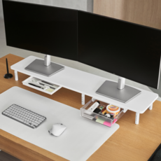 코즈랩 듀얼 모니터 받침대 높이조절 3단 서랍형, 화이트