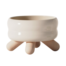 meoof Gulu陶瓷寵物碗 穩固防滑 減輕頸椎壓力 簡約時尚, 奶油白,水碗, 1個