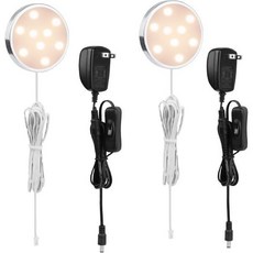 노동자용 12V 언더 캐비닛 LED 퍽 조명 키트 2팩 슬림 알루미늄 주방 찬장 책장 디스플레이 선반 조명용 카운터 조명기구에 단일 플러그인웜 화이트 2700K, Warm White, Warm White