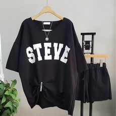 Imagination & Beyond 女款字母印花舊剪裁短袖T恤+短褲套裝