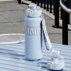 에코럭키 스포츠 텀블러 800ml 스테인레스 진공 보온 보냉 빨대 포함, 1개, 스포츠텀블러-연하늘