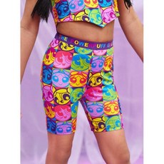 THE POWERPUFF GIRLS X 영걸 카툰 패턴 및 레터 프린트 탄력 있는 허리 니트 바이커 반바지 다채로운 스타일. 952643
