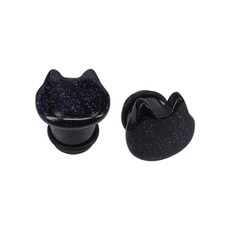 ECLATIS 귀여운 고양이 블루 사암 싱글 플레어 이어 플러그 확장기 여성 남성 1쌍 천연석 귀 스트레칭 터널 스트레처 게이지 로브 스테이트먼트 바디 피어싱 하이퀄리티 주얼리