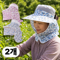 하우스핏 여성 농사모자 꽃무늬 햇빛차단 목가리개 밭일 작업모자 자외선차단 1+1
