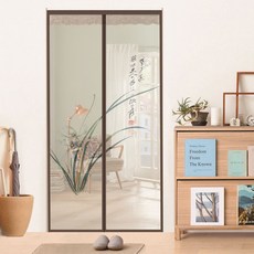 防蚊紗門簾 磁吸紗網門簾 傢用紗窗 隔斷簾, 1個, 蘭花二,寬70*高200