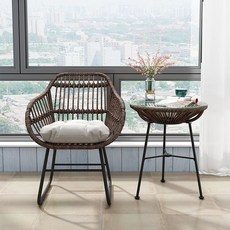 야외 라탄 테이블, 원형 테이블+의자 1개 포함 A