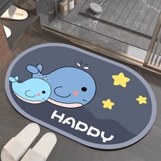 반려동물 미끄럼방지매트 초흡수성 건조 급식 고양이, 1개, 행복한 돌고래 타원형, 60x90.2cm