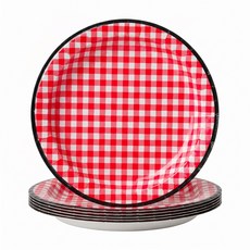 Easytime 일회용접시 체크무늬 레드 22cm, 5세트, 10개