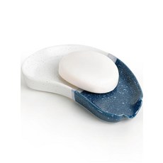 KERMANDO 세라믹 비누 접시 - 블루 & 화이트 스플릿 글레이즈 도자기 비누 홀더 배수 홈 현대적인 싱크대 또는 욕실 액세서리 세련되고 쉬운 세척 132871