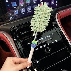 臺灣出貨 拆卸縫隙汽車網紅可伸縮可愛卡通車用掃塵刷專用鷄毛撣子除塵撣子 REFV, 綠 綠髮怪, 1個