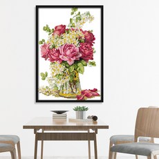 프린트 실십자수 올인원 패키지 14CT 초보자용 꽃 식물 도안, 2.유리병의 로즈부케 (30x41cm), 1개