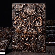 烈焰骷髏手賬本 浮雕高檔PU封面筆記本子 特殊工藝 記事本跨境, 1個, 1張, 紅古銅:A5