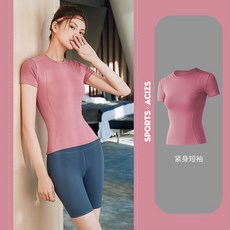 여성 반팔 스판 트레이닝 요가 필라테스 러닝 상의
