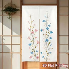 꽃무늬 덧새막이 커튼 핑크 블루 꽃 흰색 배경 다실 장식용