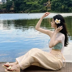 태국 미얀마 여성 다이 의상 민족 공연 무용 전통 스타일 드레스, 01 one size, 18 39