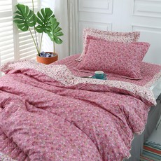 쉐리잔꽃 30수 광목면100% 홑겹 이불커버 싱글/더블/퀸, 01 핑크
