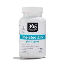 홀푸드 마켓 킬레이트 아연 15mg 피콜리네이트 구리 2mg 120 캡슐, 1개, 120정
