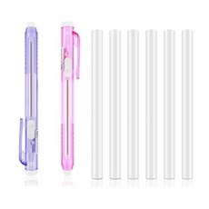 보라색 접이식 기계식 지우개 펜 6개 교체용 리필 포함 스타일 지우개 학교 홈 오피스 필기 드로잉 및 수정 제품용, 보라색 접이식 기계식 지우개 펜 6개, 교체용 리필 포