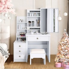 확장형 수납 서랍 입식 화장대 100cm 화이트, 흰색