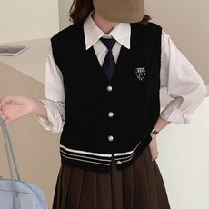 cammello 하이틴 꽈배기 자수 니트조끼 베스트 교복스타일 프레피룩