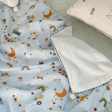 국내백화점 리틀아카이브 낮잠이불 크레므앙팡 슈미즈 면모달 벨로아 블랭킷 B(75X90) 어린이집 (BK파우치증정), 블루