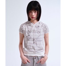 [프렌다] STRIPE HOODIE SHORT SLEEVE GRAY