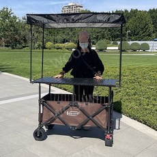 uwiner 노점 캠핑 그늘 막 카드 트롤리 캠핑카, 웨건(보라색) 120x60 / 테이블(나뭇결), 1개