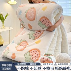 양모 이불 겨울 면 이불 심 겨울 기숙사 단일 가을 겨울 이불 두껍고 따뜻함, 150x200cm 약 2.5kg, 딸기 천국