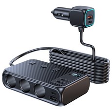 一拖三車用點煙器擴充座 車充擴充 點煙孔擴充 PD QC3.0 快充 電壓顯示 獨立開關, 1個, 9口