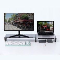 모니터 받침대 듀얼 철제 거치대 노트북 선반 스탠드 탁상 데스크 수납, 블랙