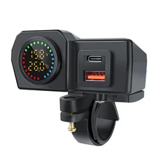 KEBIDUMEI 오토바이 충전기 PD QC3.0 핸들바 소켓 온도 볼트 디스플레이 전원 어댑터 액세서리, 02 PD QC