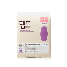 템포 내추럴 순면패드 생리대 날개형, 대형, 14개입, 2개