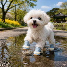 가을겨울 강아지 신발 겨울 외출용 방한화 소형견 강아지 발보호 방수 미끄럼방지 신발 4개, 블루