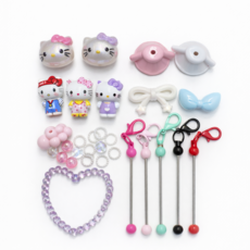 고양이 비즈 키링 만들기 5개 세트 키꾸 DIY, 1세트, 혼합