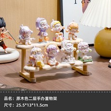 格森 原木色二層階梯手辦置物架, 1個, 原木 兩層階梯 手辦盲盒展示架