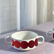 웬카 선물용접시 도자기 손잡이 수프그릇 레드