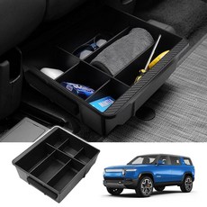 Karltys Rivian R1S 2022-2025 2026 액세서리용 파티션이 있는 언더 시트 보관 박스 오거나이저 실리콘 미끄럼 방지 매트가 숨겨진 상자 ABS 언더시트, Karltys Rivian R1S 2022-2025 2