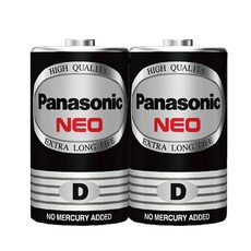 Panasonic國際牌NEO黑色錳乾電池，1號碳鋅電池2入裝，一次性使用，無汞環保，適用於各式家電, 1套裝, 2個