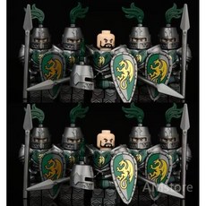 중세 기사 피규어 블록 드래곤 나이트 사자성 흑조 해골 드래곤 병사, 녹색용기사 10, 1개