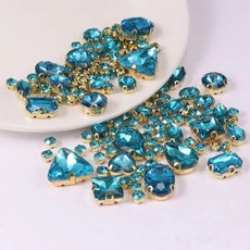 백 재봉 세팅 라인석 프롱 금속 모양 유리 혼합 Choupee 130PCs 클로, Aquamarine, 1개