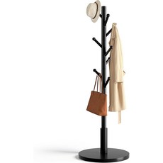 나무 코트 랙 스탠드 3개의 조절 가능한 크기 8개의 후크 초간단 조립 불필요 옷 정장 액세서리를 위한 무료 스탠딩 솔리드 행거 스탠드블랙