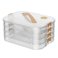 Sajoylife 四層一蓋餃子收納盒 約放260粒 卡扣設計 可記錄日期 防粘底紋, S216白-四層, 1個